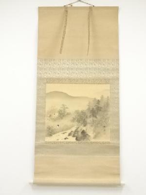 松渓筆　山水　肉筆絹本掛軸